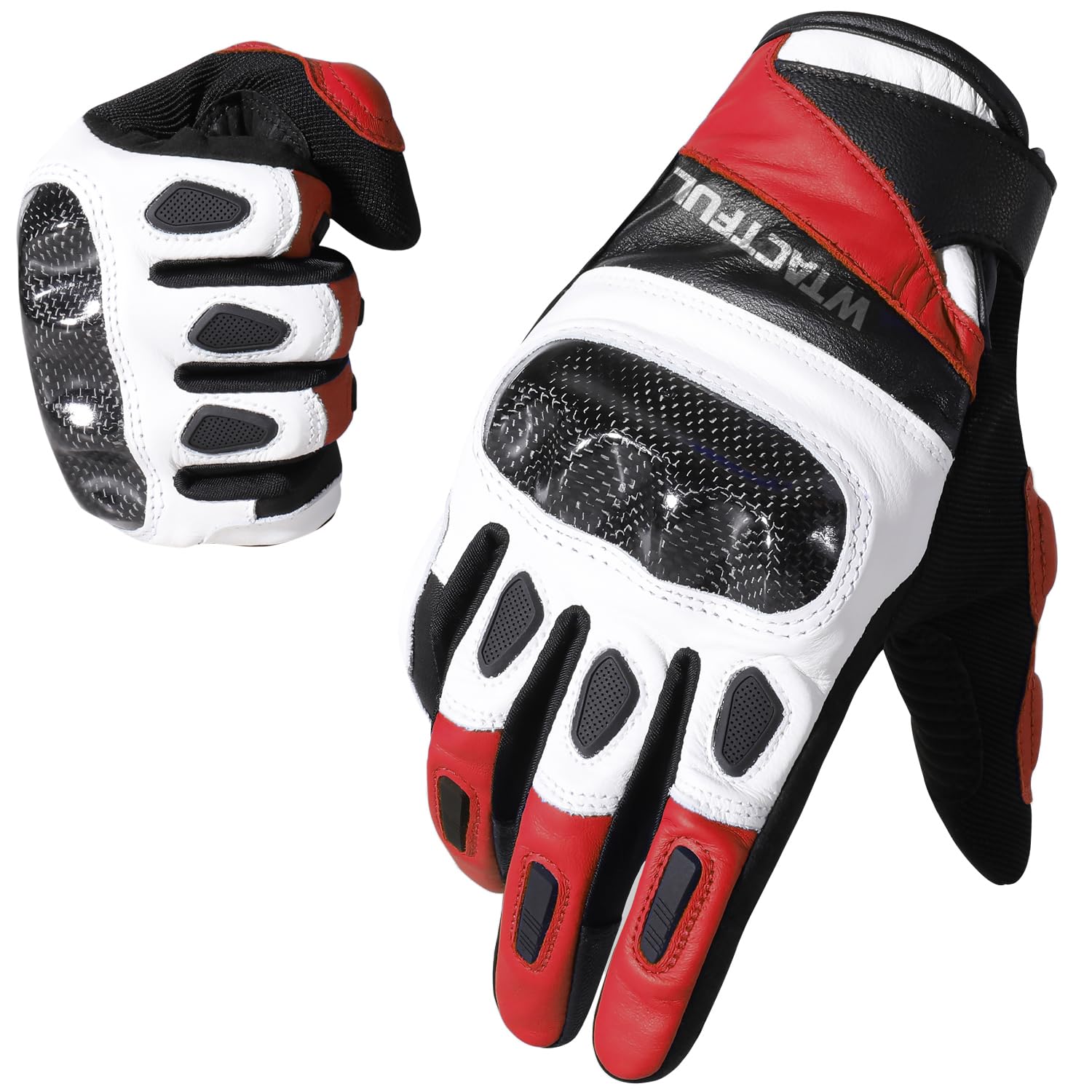 WTACTFUL Motorrad Handschuhe Herr, Leder motorradhandschuhe Sommer Touchscreen Atmungsaktive für Motorrad, Moped, Motorcycle, Mountainbike Rot L