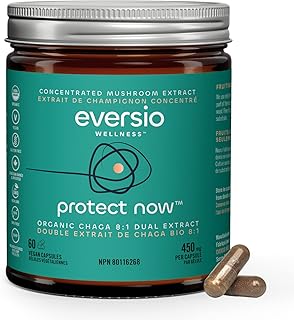 PROTECT NOW by EVERSIO WELLNESS – Organic Chaga Mushroom Supplement - 8:1 DUAL Extract in 60 Vegan Capsules (450mg) 60 Servings – Made from Real Mushrooms - Organic Wild-Harvested Chaga Sclerotia. Powerful Immune and Antioxidant Support – NO GRAIN – Verified 29% Beta-D-Glucans and 24% Triterpenes