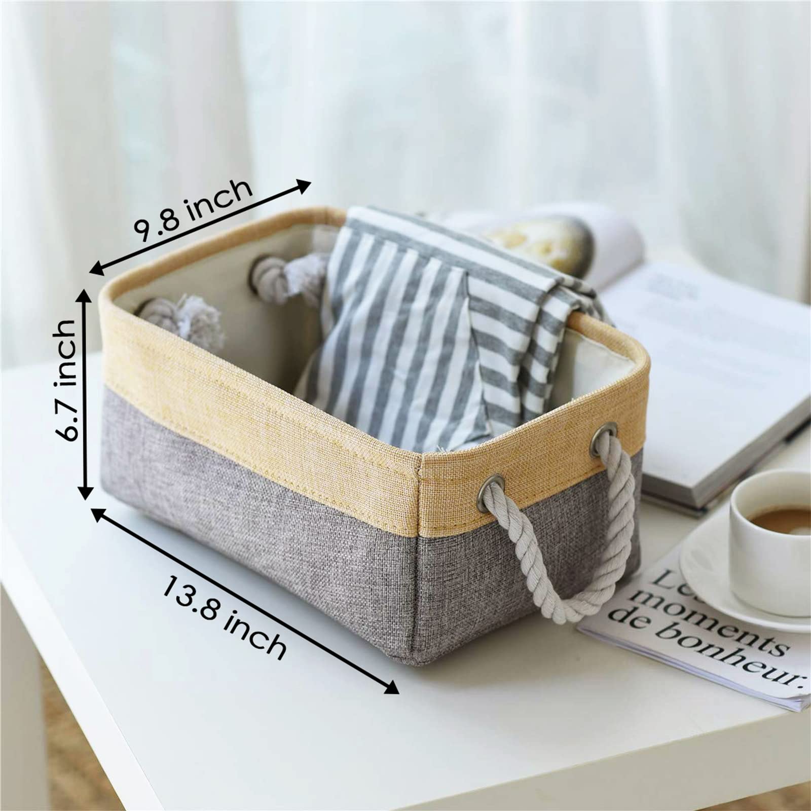 TheWarmHome - Cestas de almacenamiento resistentes, ideales para organizar estantes o armarios, plegables y decorativas, tamaño mediano, 35 x 25 x 17 cm, paquete de 3 unidades, dorado y gris