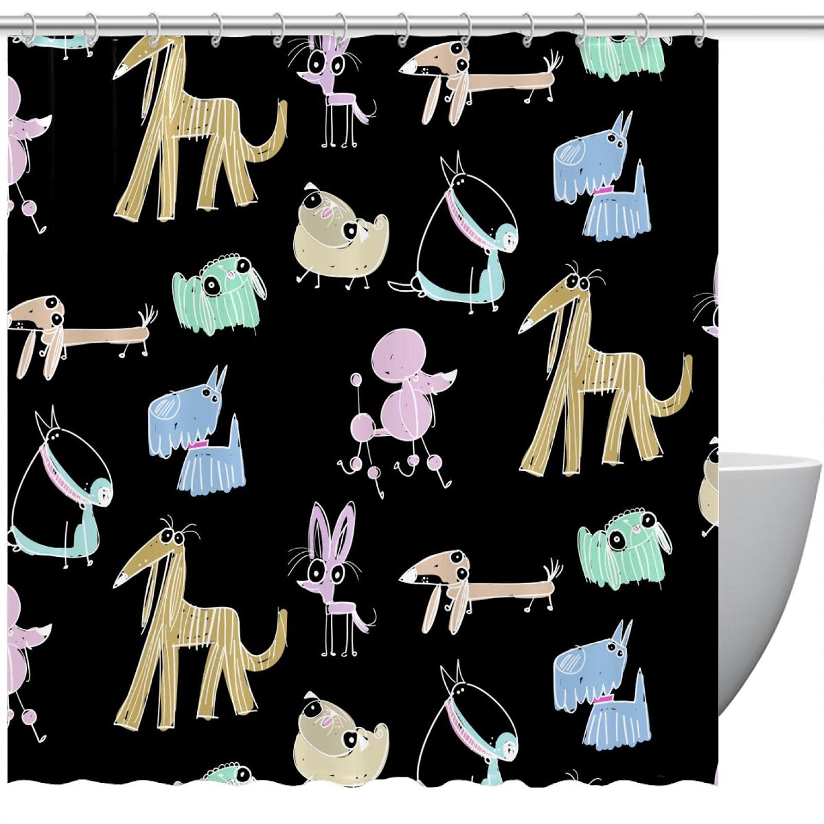 Rideau de douche lavable anti-moisissure tissu imperméable motif chien