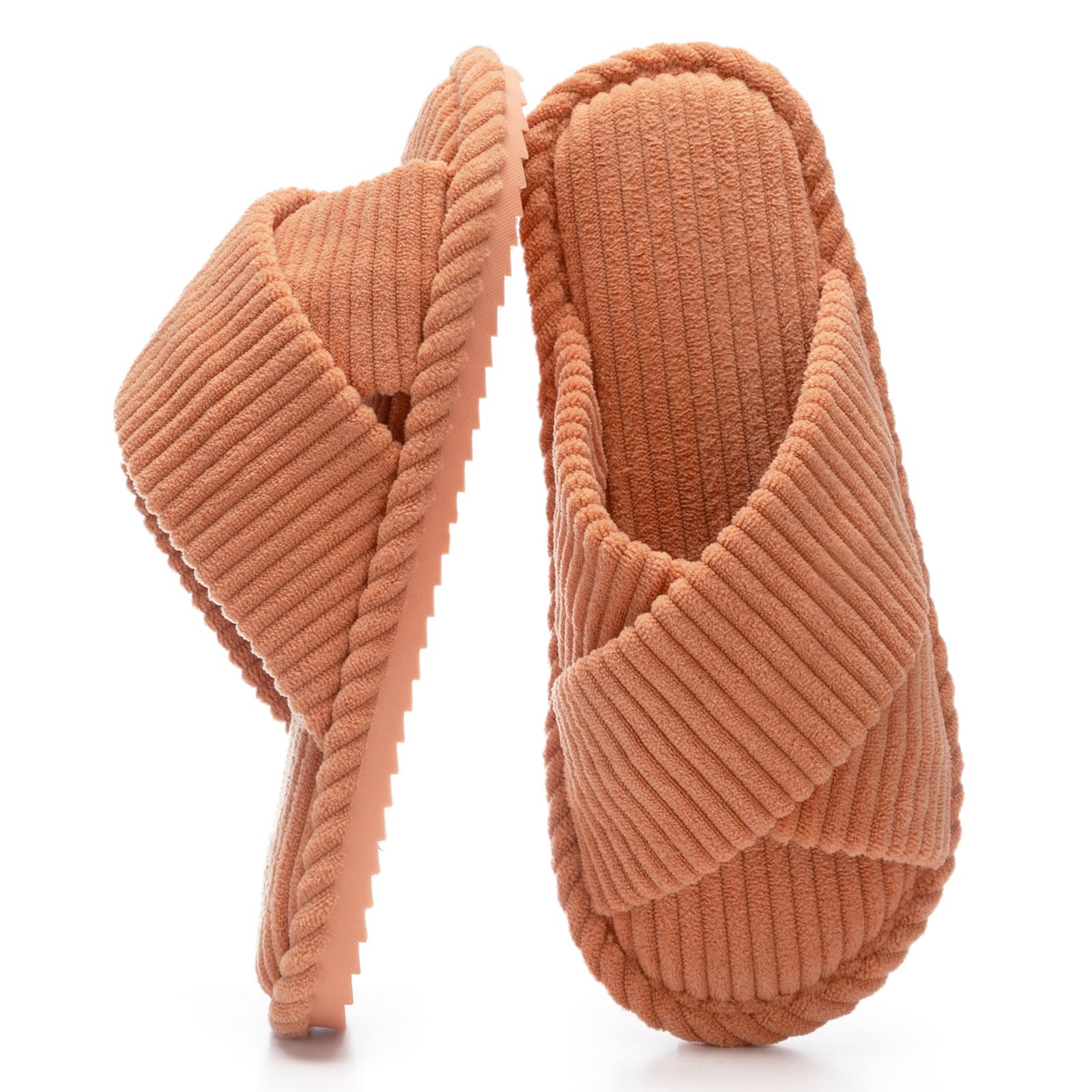GOEWY Slippers for Women with Memory Foam Open toe House Bedroom Shoes | Crossbands Cozy Corduroy Slides,Non Slip Lightweight Sole,Indoor and Outdoor,Machine-washable,Gift for Womens