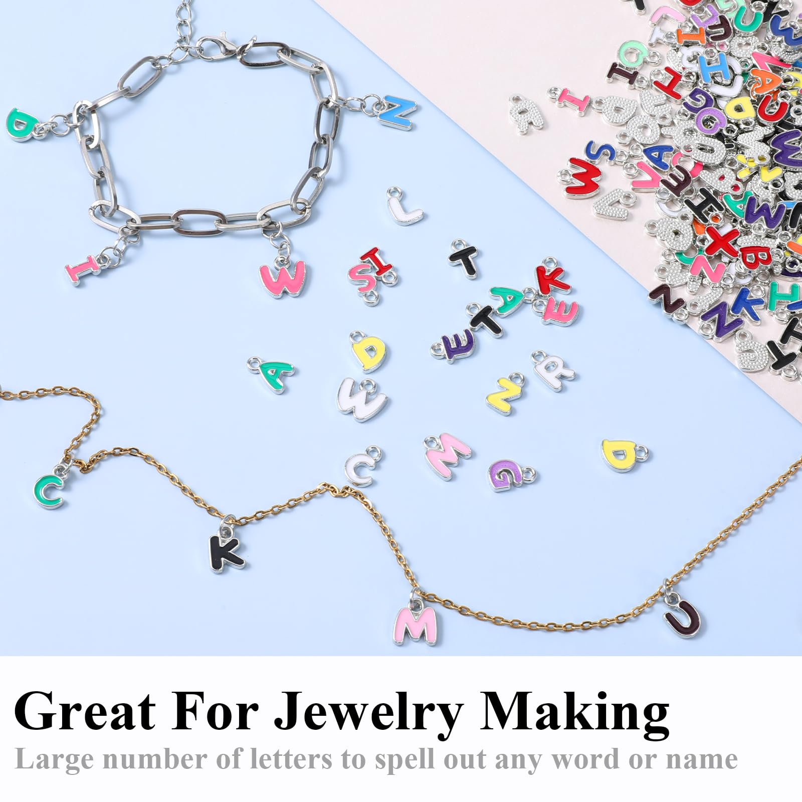 200Pcs A-Z Alphabet Charms, Letter Charms, Metal Letter Pendant Charm, Bracelet Necklace Earrings Charm for Jewelry Making, DIY Crafts, Personalized Gift Making Findings - Image 6