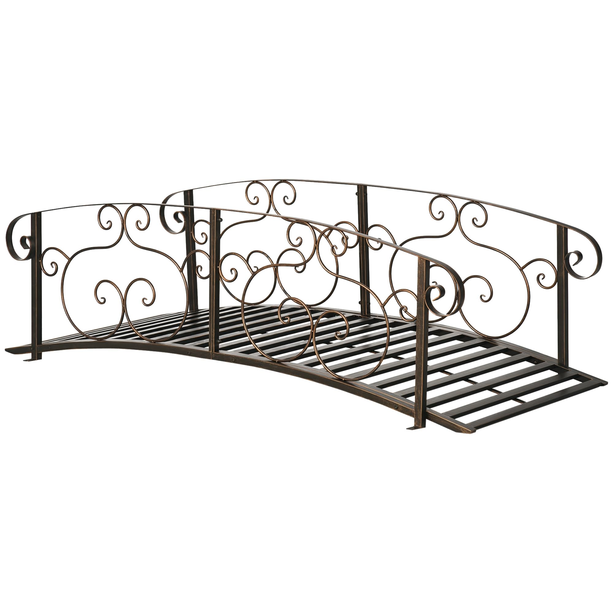 Outsunny 6' Metal Arch Backyard Garden Bridge, Safety Siderails, Bronze