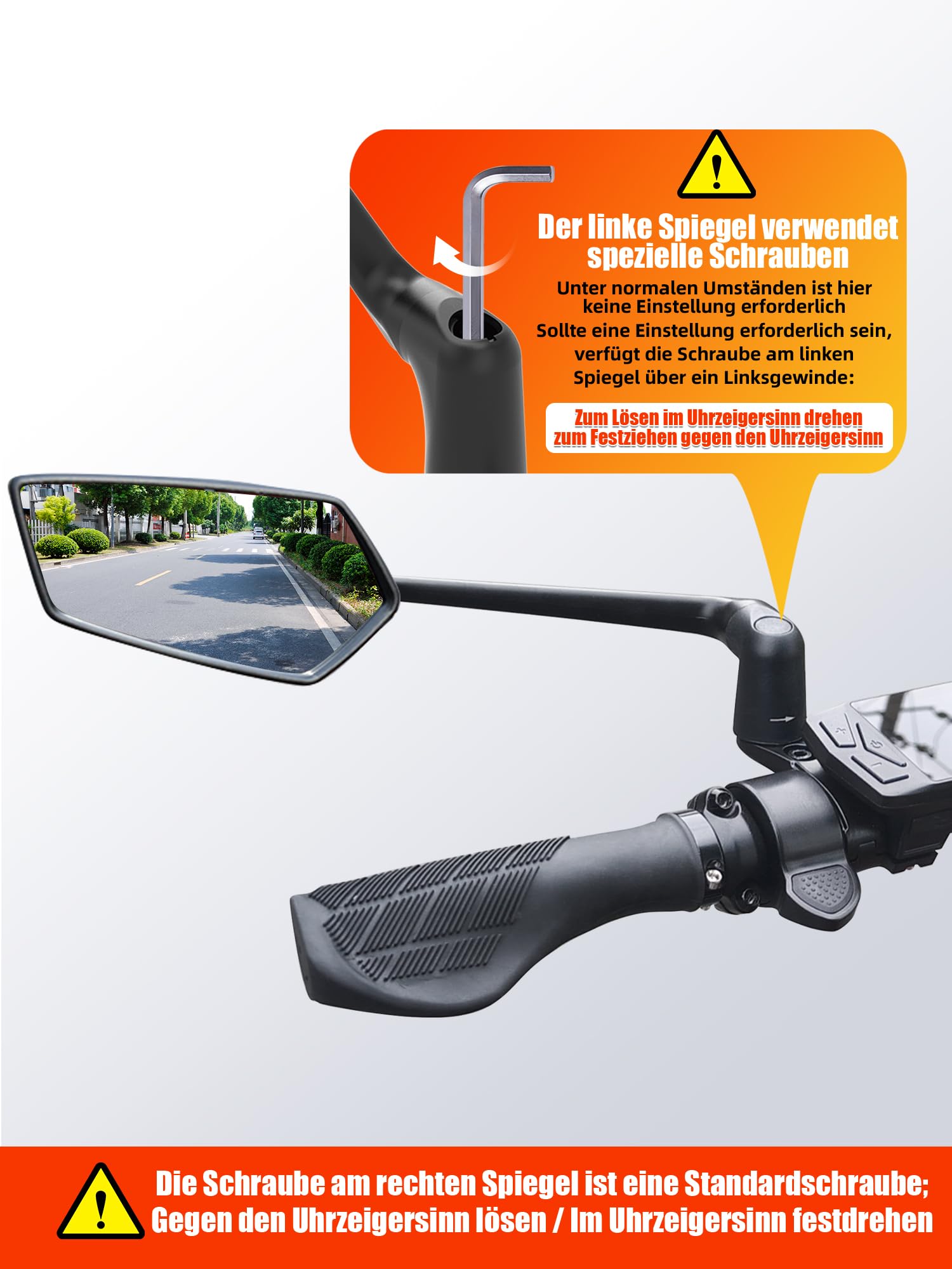 RBRL Fahrradspiegel | 3D Verstellbar für Panorama Sicht | 360° Dreh- & Einklappbar | Bruchfestes Echtglas Rückspiegel | Langlebig Kompakt Lenker Spiegel für Fahrrad, Ebike (Links)