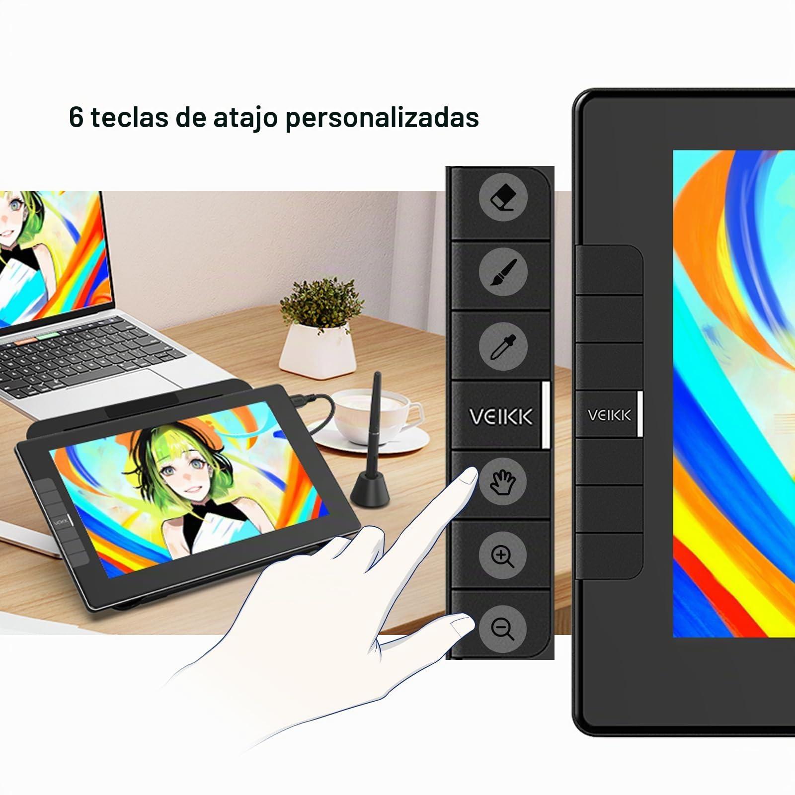 VEIKK VK1200 - Tableta de Dibujo de 11.6 Pulgadas con Pantalla, 8192 Niveles de presión sin batería, función de inclinación, 6 Teclas de Acceso Directo, para Artistas, Estudiantes y Principiantes
