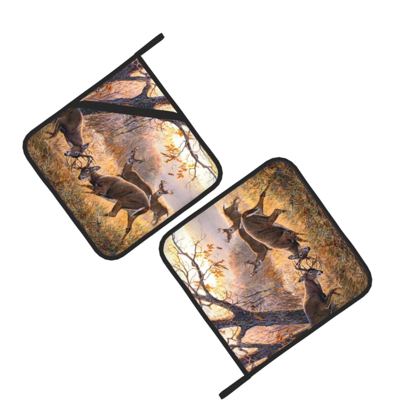 Deer Hunting Printed Oven Pot Holders Set of 2 Pcs Heat Resistant Kitchen Microwave Potholders for Cooking Baking Grilling