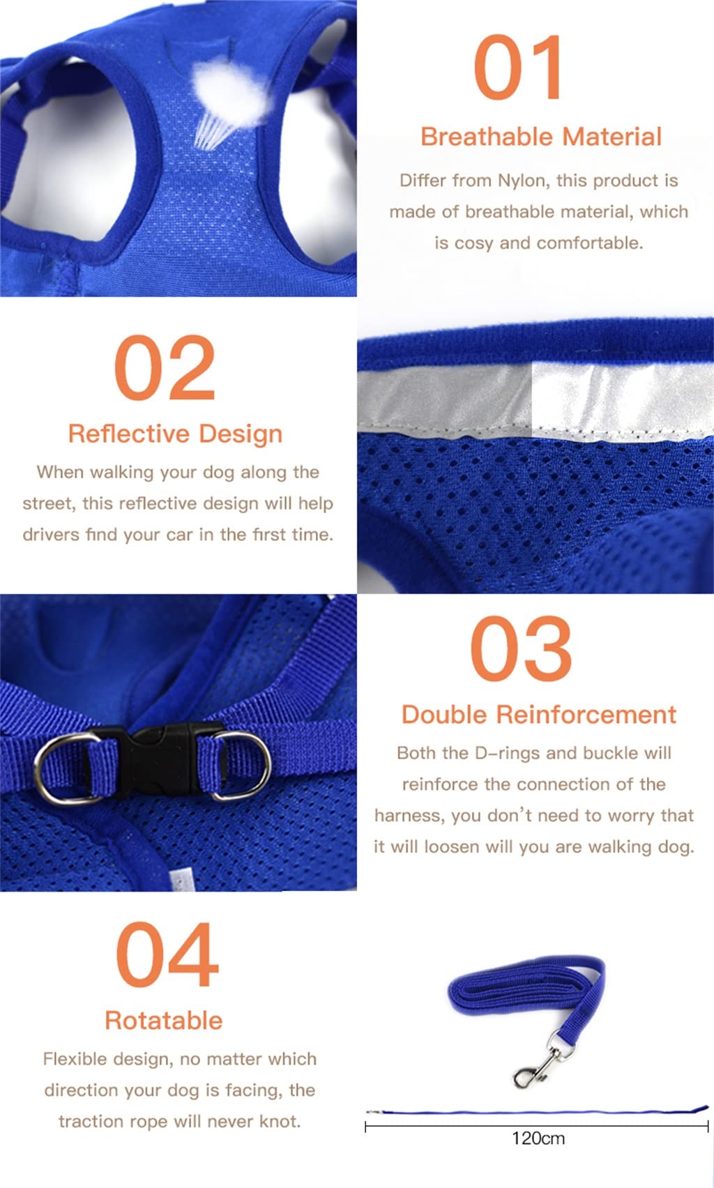 Pet Dog Chest Harness and Leash Set Breathable Adjustable Dog Harness Suitable for Small and Medium-Sized Puppies Vest (A L)