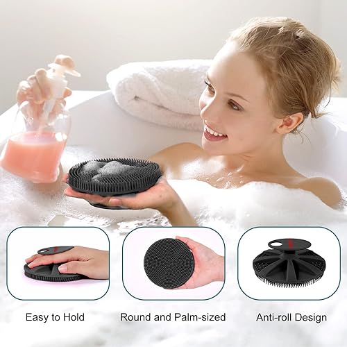 Miniatura 2 de INNERNEED Cepillo de ducha de silicona suave de grado alimenticio, con cepillo de limpieza facial de mano, con cepillo de champú masajeador de cuero