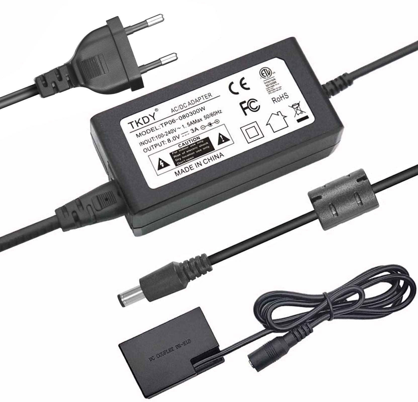 ACK-E18 Alimentatore CA fornito DR-E18 Kit caricatore accoppiatore CC per fotocamere Canon EOS Rebel T6i T6s T7i T8i SL2 750D 760D 850D 77D 200D 250D Kiss X8i X9i X10i 8000D 9000D RP fotocamere