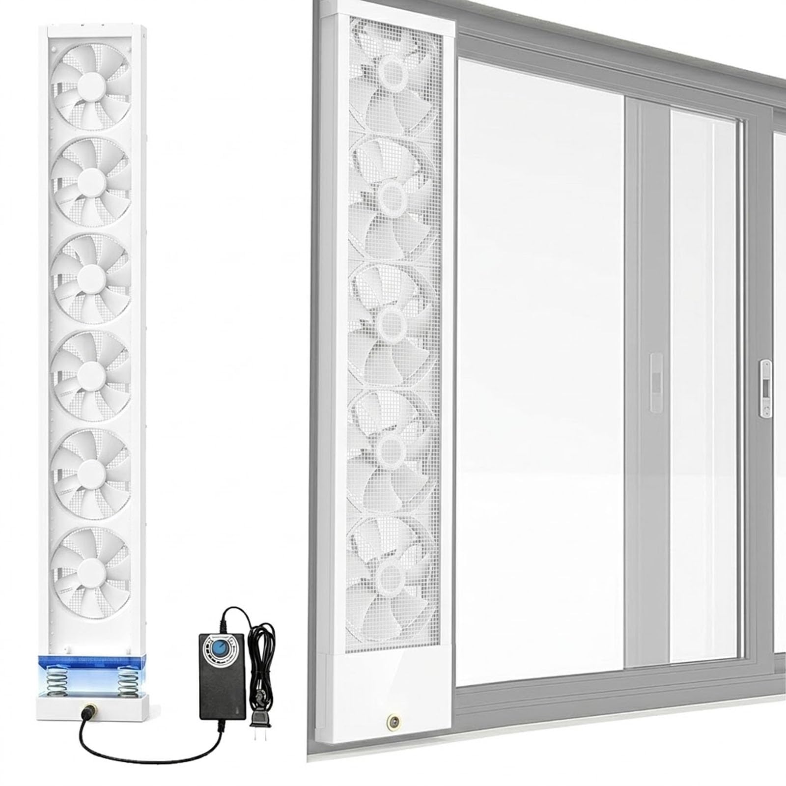 Ventilador de ventana para ventanas correderas, ventilador de entrada y escape vertical con flujo de aire reversible, ventilación retráctil sin herramientas para el hogar, dormitorio, white 95-105cm