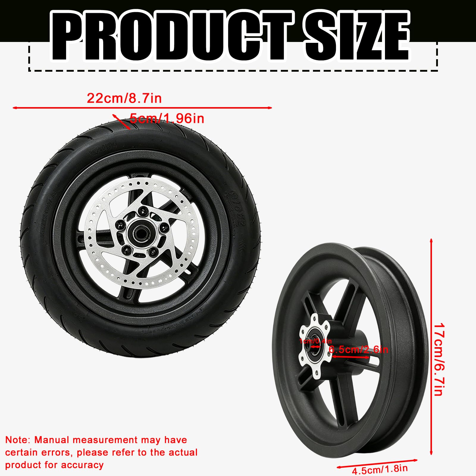 Roue arrière de trottinette électrique 8,5 pouces, pneus gonflables avec frein à disque de 110 mm, robuste et fiable, anti-crevaison et résistant à l'abrasion pour Xiaomi M365/1S/Lite