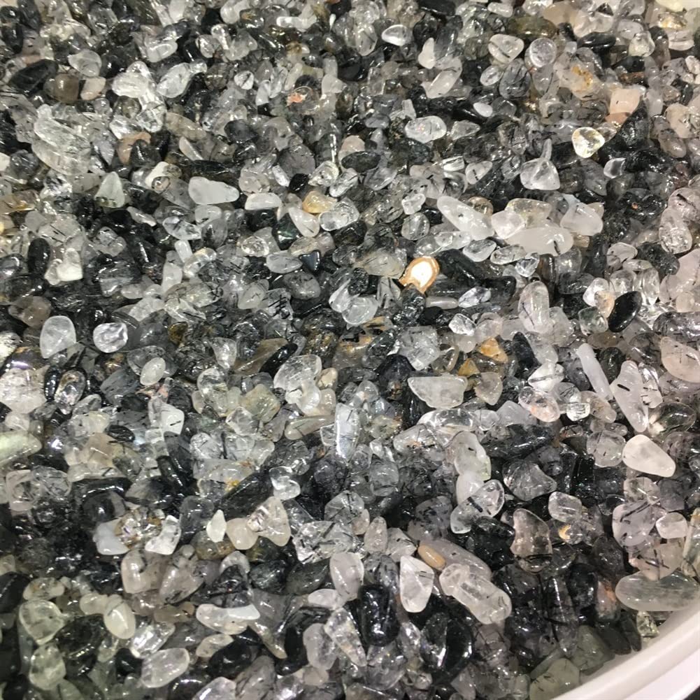 Pietre preziose for la decorazione Quarzo nero naturale Pietra rutilata Tormalina Ghiaia Capelli di cristallo di rocca Campione di quarzo Acquario Decorazione del giardino Cristallo Aura decorazione d