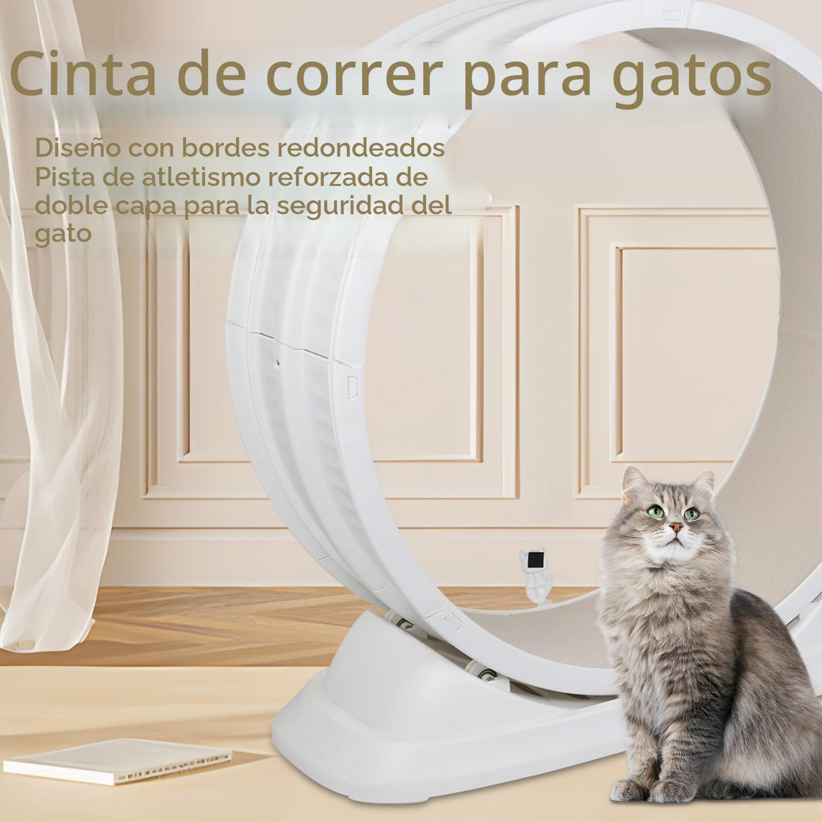 OHMG - Rueda de Ejercicio para Gatos de 80 cm, Cinta de Correr de Plástico con Moqueta, Súper Silenciosa - Juguete de Interior (85 x 80 x 33 cm)