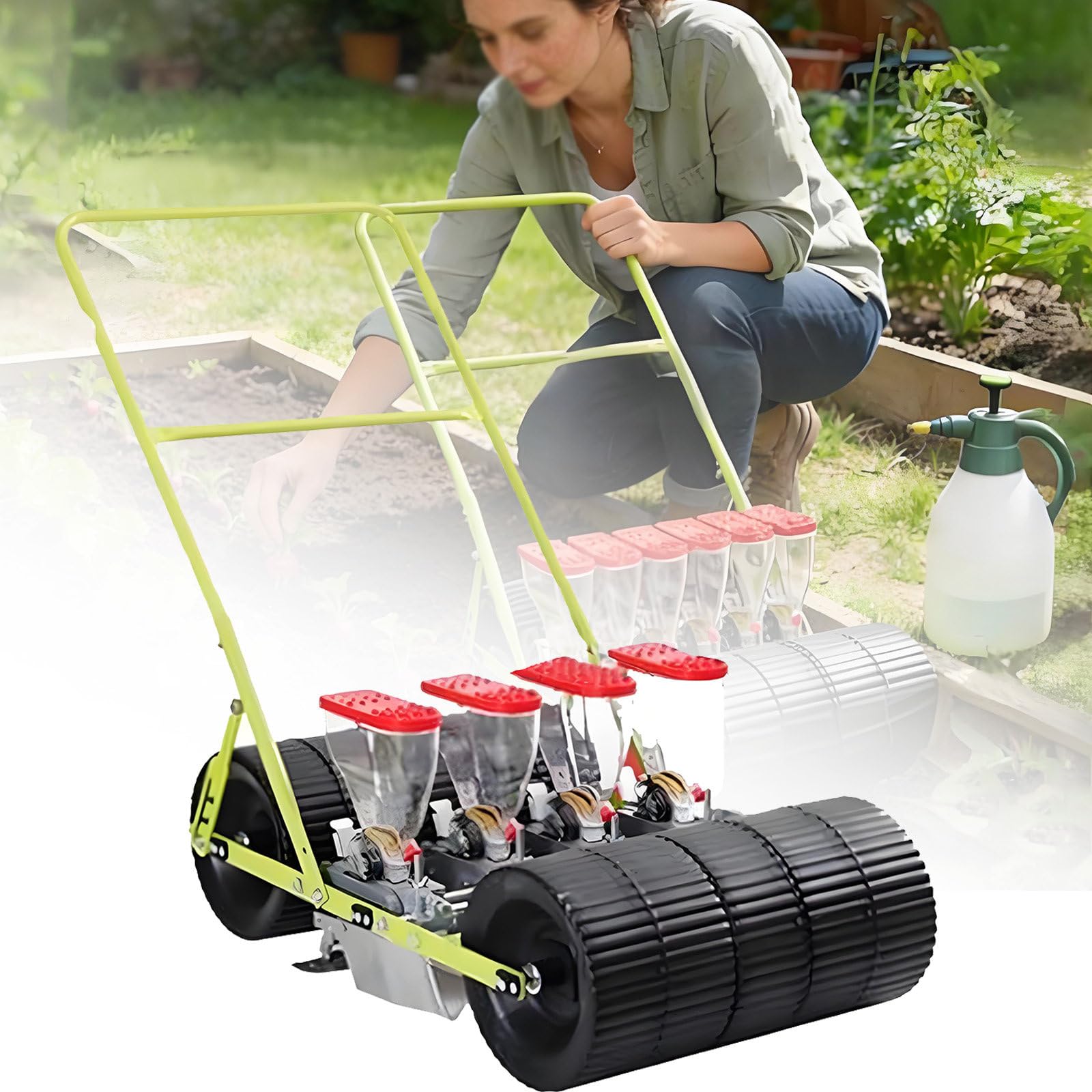 SICWEDIM Hand-Pushed Vegetable Planter, Garden Seeder Row Seed Planter, Manual Broadcast Spreader for Efficient Planting of Corn, Soybean, Peanut, and Wheat in Gardens (4Rows)