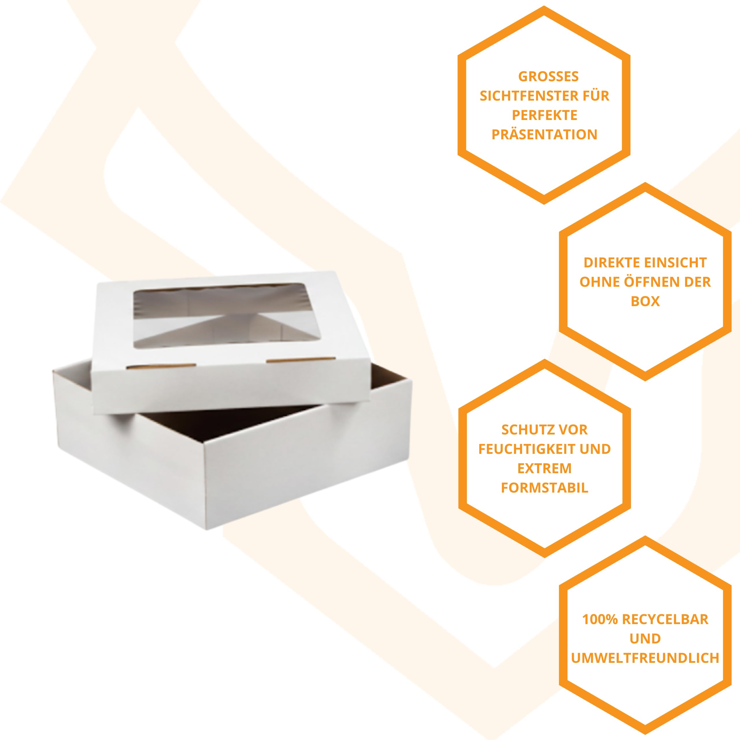 KAPAK 10er Muffin Transportbox Weiß mit Sichtfenster 30x30x10 cm - Gebäckbox für Donuts & Kuchen - Kuchenbox aus Wellpappe - Cupcake Transportbox