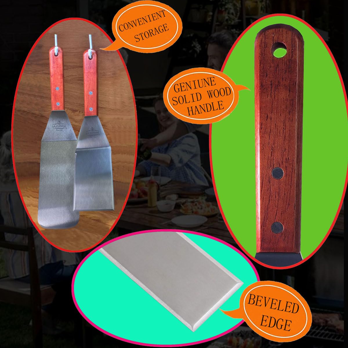 La Cuisine 3-PC Spatula Set - Stainless Steel - BBQ Kitchen Tool - Cooking, Flipping, Scraping, Mirror Finish, 3-PCS Spatula Set - Image 2