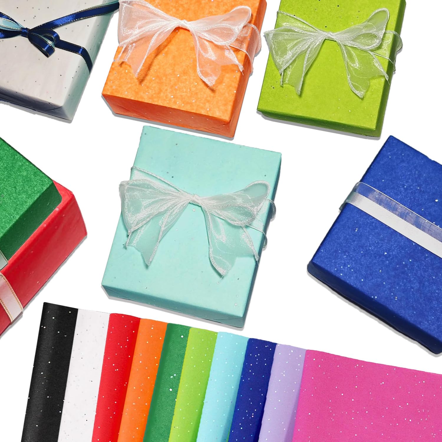 Jwssor Carta velina glitterata, 50 x 35 cm, 60 fogli di carta velina natalizia glitterata per confezionare fiori, confezioni regalo