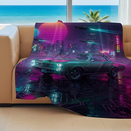Miniatura 4 de Cyber Synthwave GTO Neon Retro Flannel Blanket, Super Soft Cozy Bed Throw, Versatile Throw Blanket for Bedroom & Sofa Decor (06,30 x 40in)