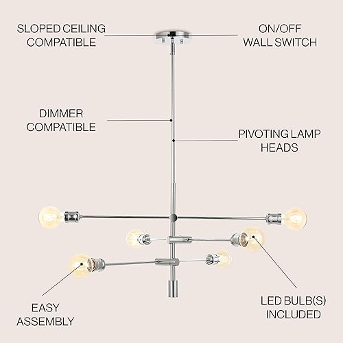 Miniatura 3 de JONATHAN Y JYL7598A Atlas 36 pulgadas 6 luces moderno vintage brazo de hierro ajustable lámpara LED industrial contemporánea comedor sala de estar
