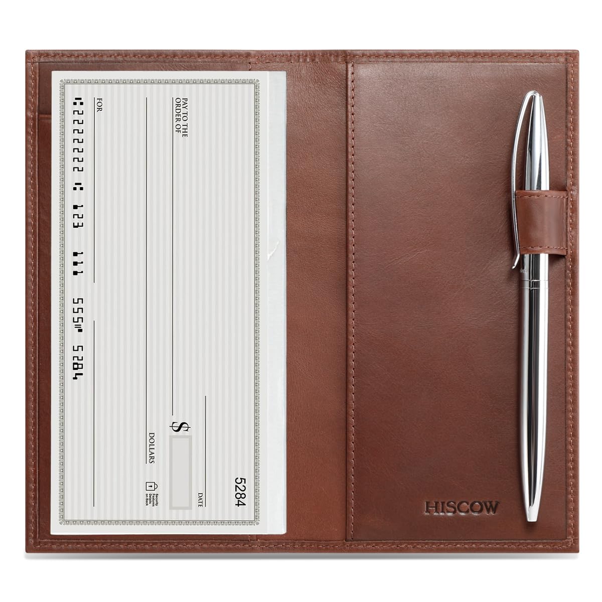 HISCOW Leather Checkbook Cover for Duplicate Checks with Pen Holder