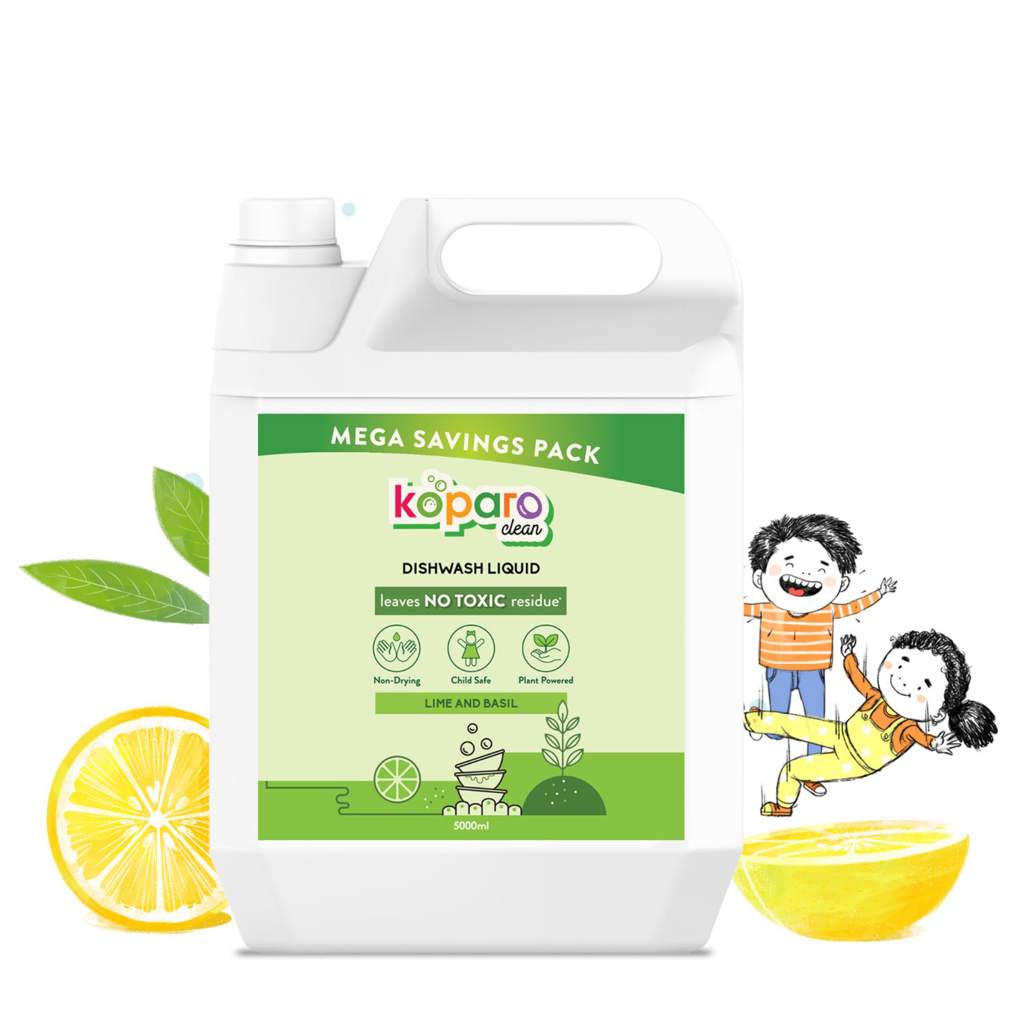 Koparo Organic Dishwash Liquid | 5 Litres | Lime And Basil Fragrance | Natural, Plant Based & Eco-Friendly | Removes Tough Grease, Soft on Hands | Baby & Pet Safe (B09P7P7P32) Amazon Price History, Amazon Price Tracker