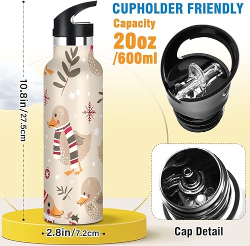 Miniatura 2 de Beige Duck Winter Christmas Leakproof BPA Free Water Bottles with Handle Double Wall Vacuum Insulated for Travel and Sports botellas de acero