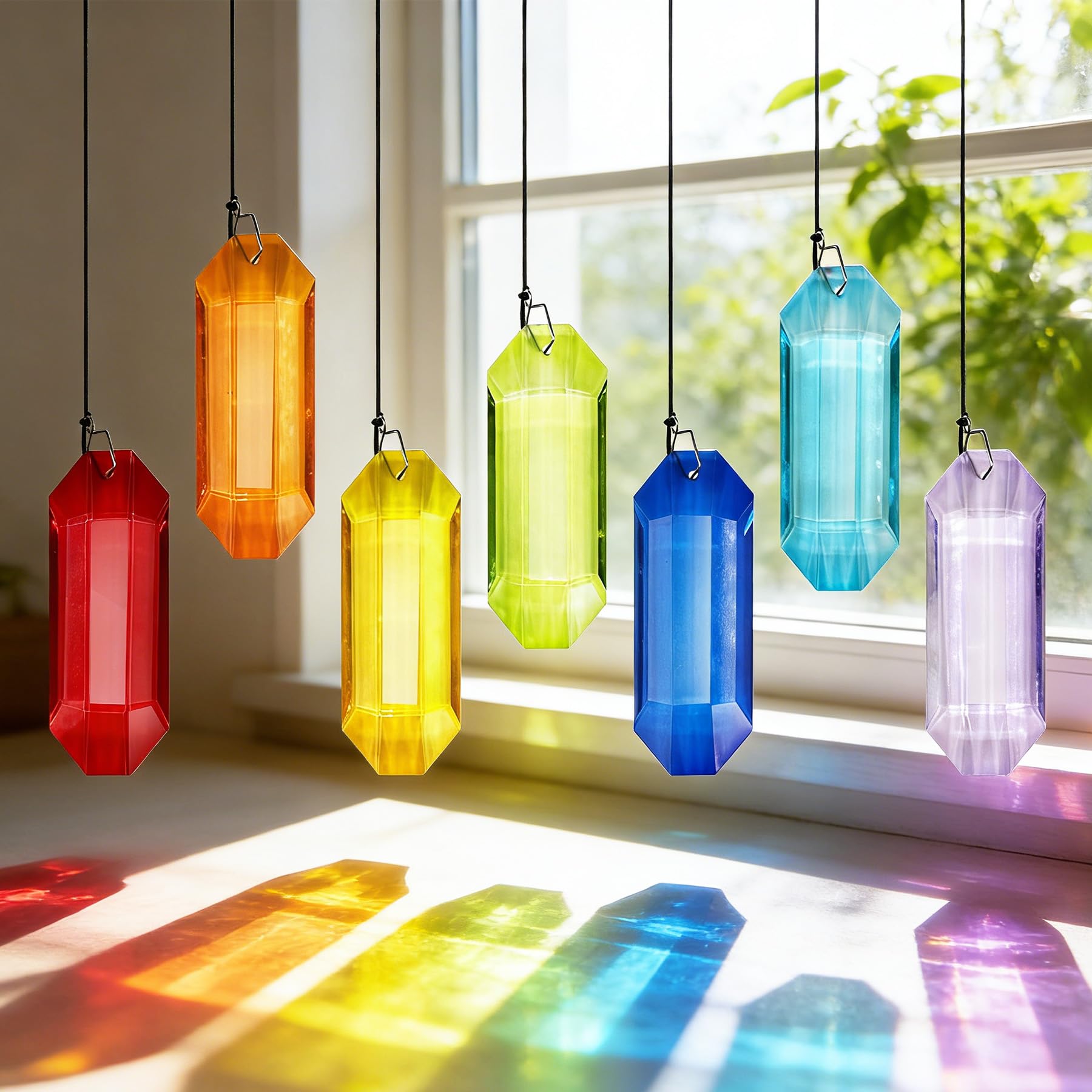 VEEKAY Acchiappasole Cristallo,7 Pezzi di Cristallo a Prisma,Pendenti Prismi Cristallo,Pendenti Suncatcher Decorazione,per Decorazioni Casa Giardino Finestra Outdoor