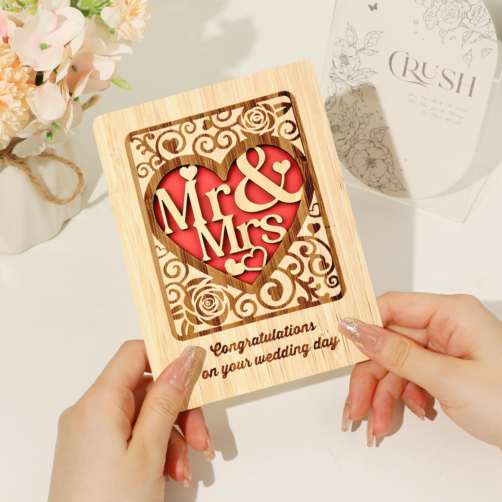 Wedding Card for Bride and Groom - Congratulations to the New Mrs and Mrs Bamboo Greeting Card - Anniversary Wedding Gifts for Couple - Image 2