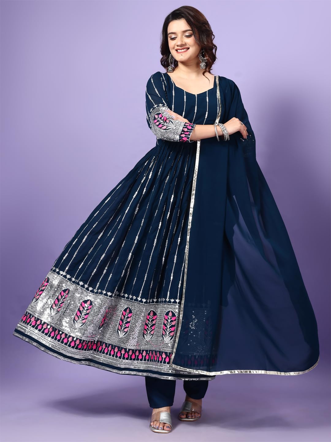 Fashion Basket Georgette Anarkali Dress For Women Blue