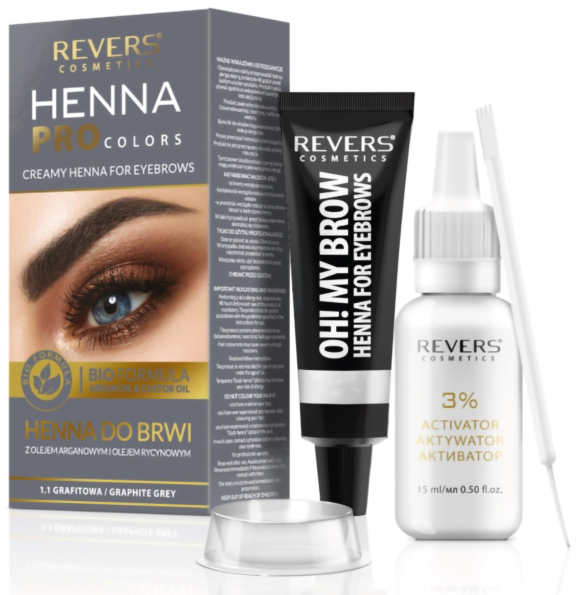 REVERS COSMETICS Tinte de cejas para cejas con aceite de argán y aceite de ricino 1.1 Gris grafito
