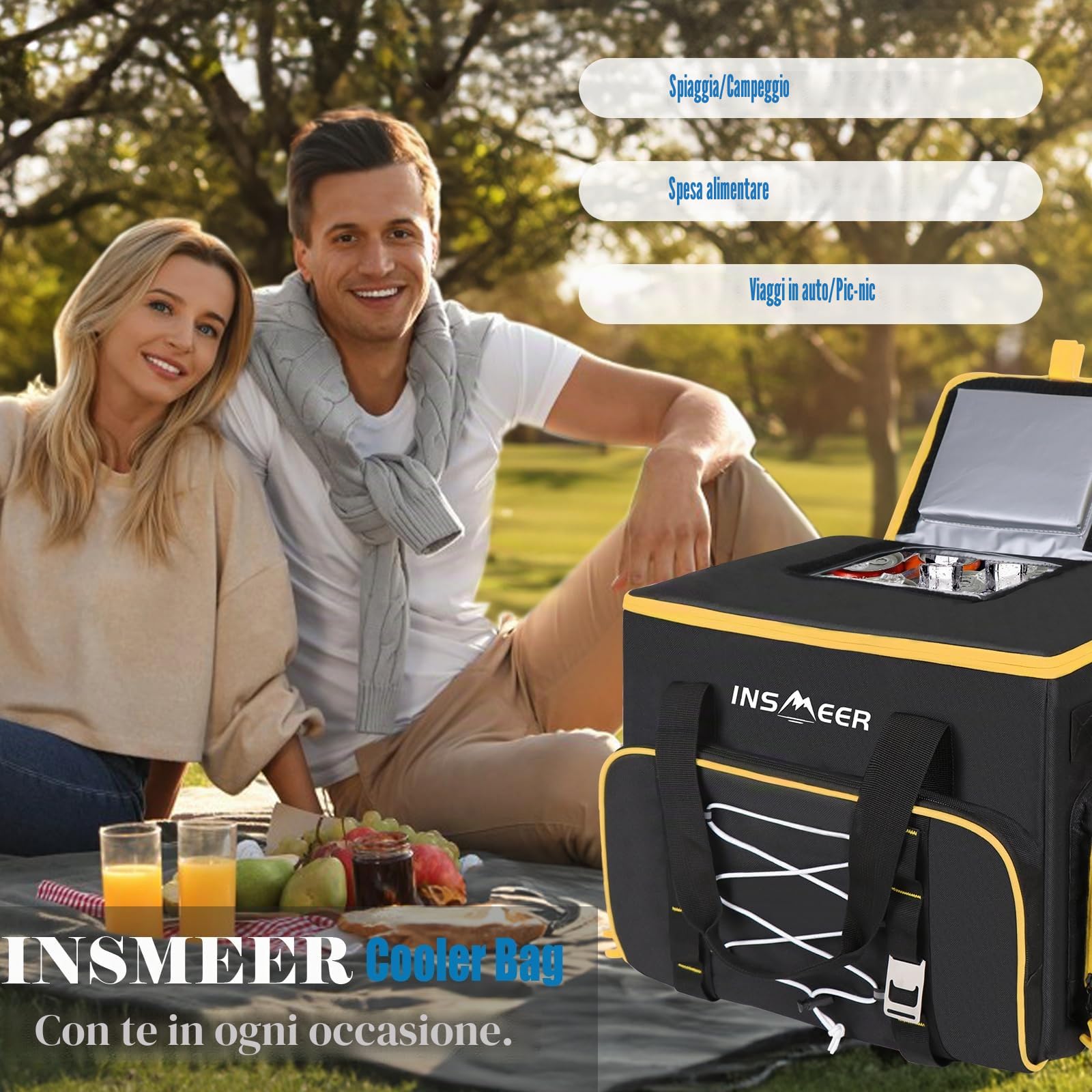 INSMEER 48L/55L Soft Cooler, 55/80 lattine pieghevoli a fondo duro, grande borsa termica morbida, baule isolato a prova di perdite, per spiaggia, campeggio, shopping, viaggio in auto