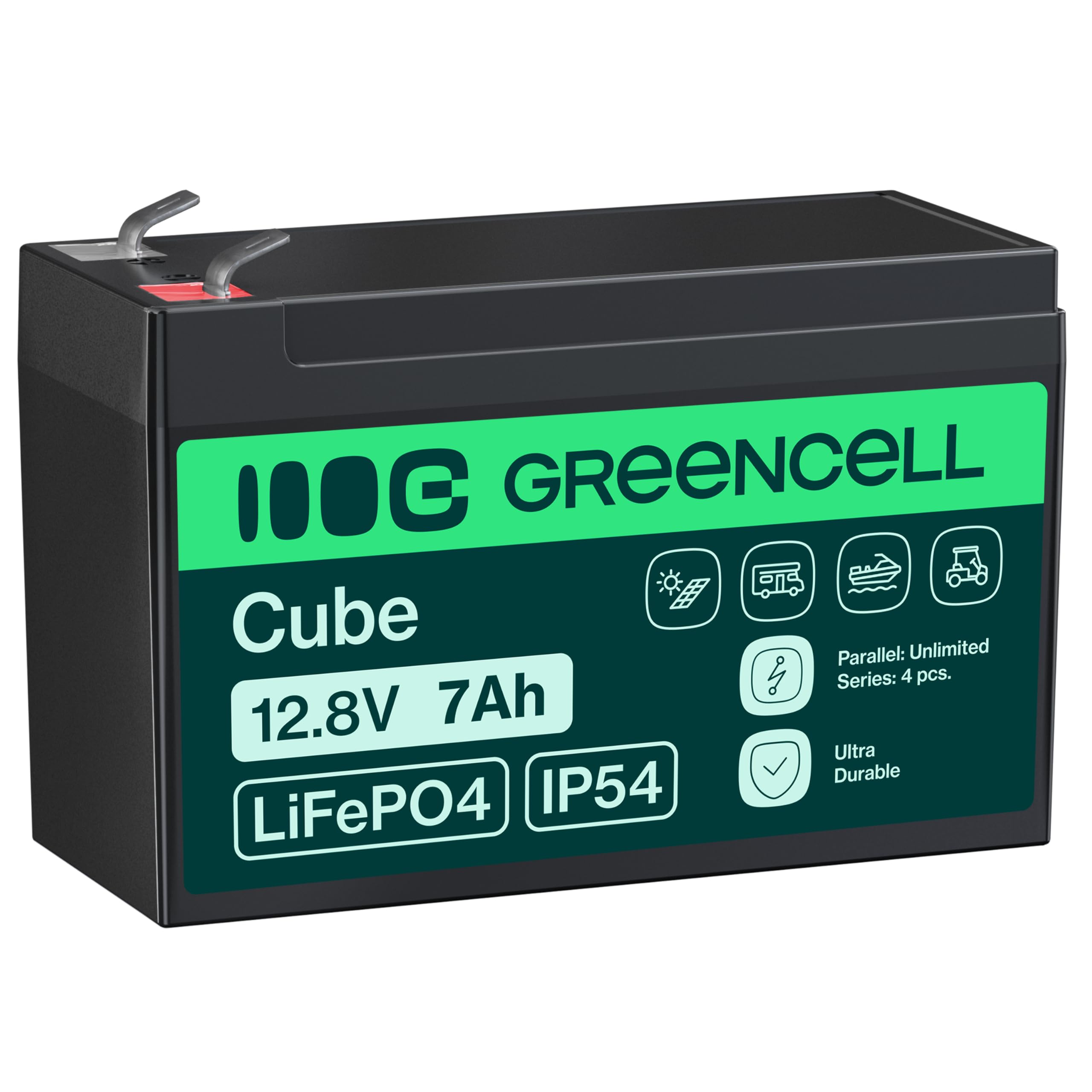 Green Cell Cube Batteria LiFePO4 12,8V 7Ah con BMS per Camper e Barca