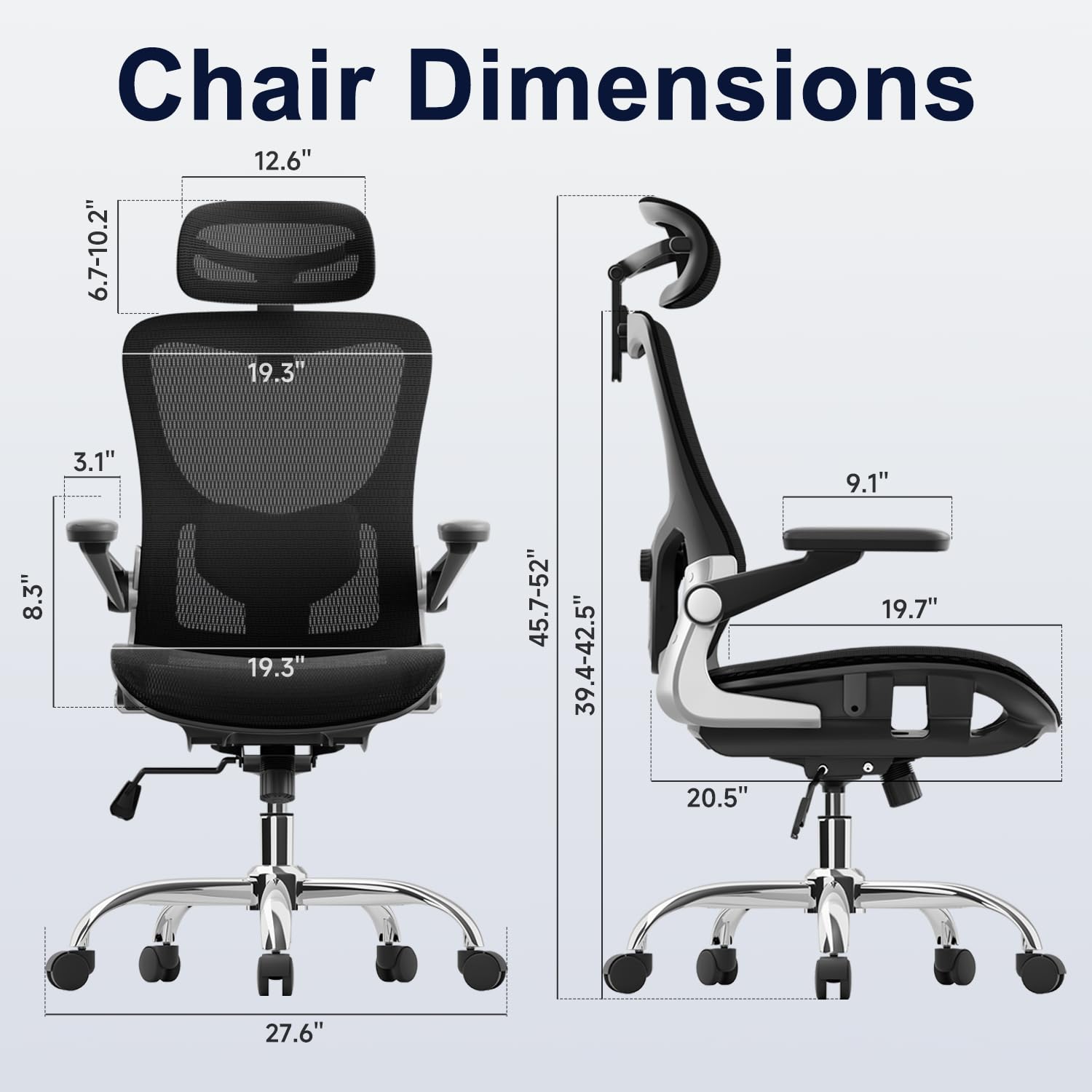 Ergonomic Office Chair，Mesh Seat Cushion with 3D Armrests and 3D Headrest, Adjustable Lumbar Support with Rocking Function, SGS Class 4 Gas Clylinder，Black