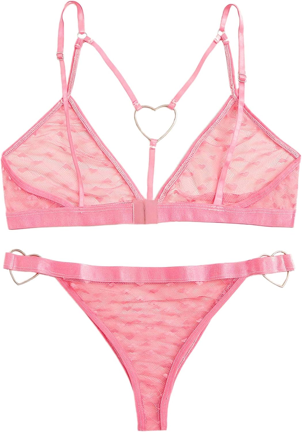 WDIRARA Women's Sexy Heart Ring Harness Solid Sheer Spaghetti Strap Lingerie Set: Clothing