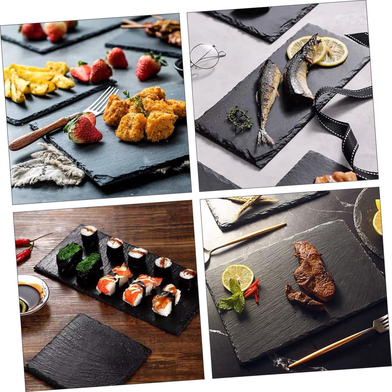 Assiettes à Sushi Isothermes 2 Pièces en Ardoise Noire | Réutilisables, Faciles à Nettoyer, Format Polyvalent pour Sushis et Steaks