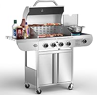 Electactic G41 Pro 4-Burner Propane Gas Grill with Side Burner, 42,000 BTU Heavy-Duty Stainless Steel BBQ Grill for Patio & Backyard