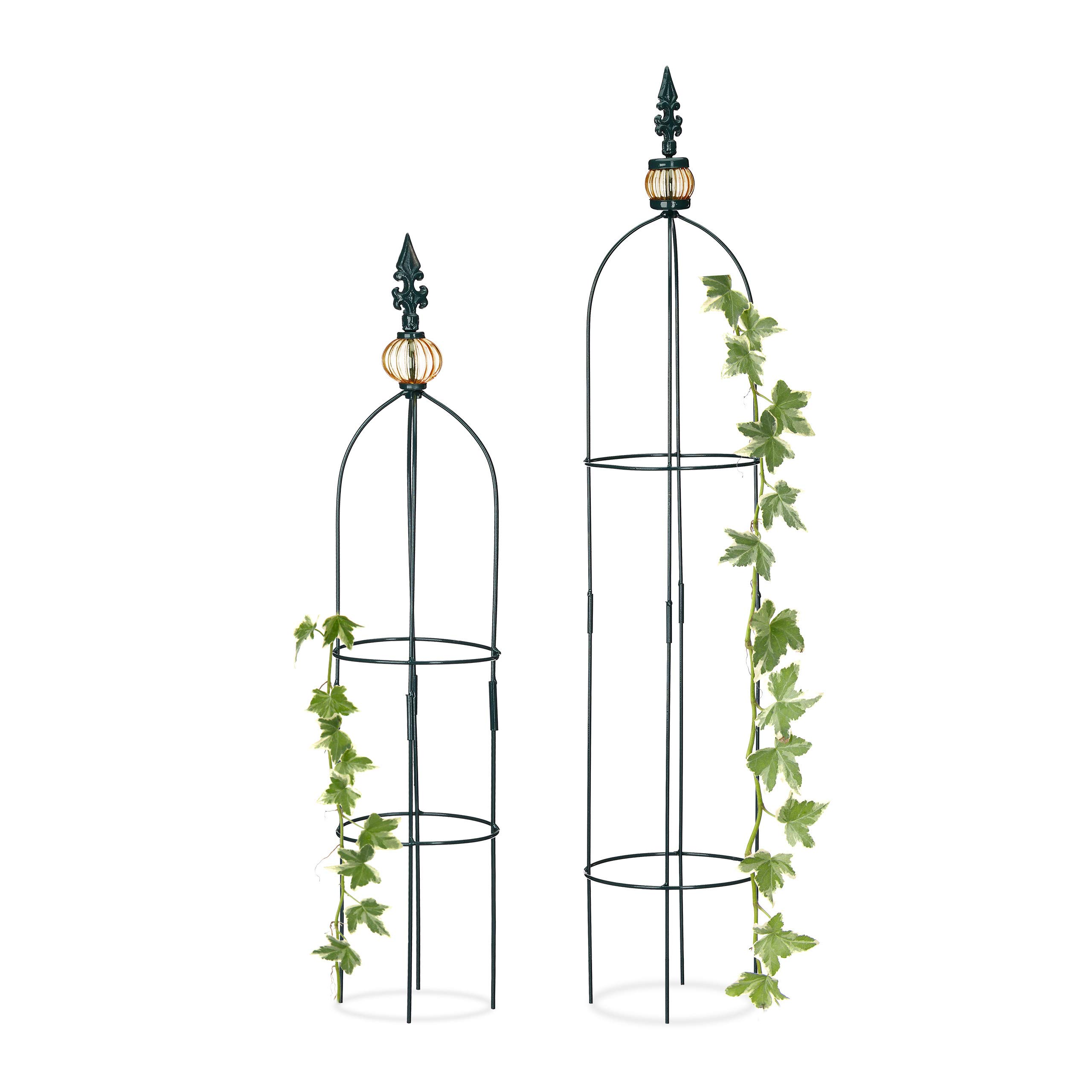 Relaxdays, vert foncé Tuteur de jardin, Colonne rosier, Arche plante grimpante, Set 2 métal rose Arceau, H: 99,5 & 80 cm