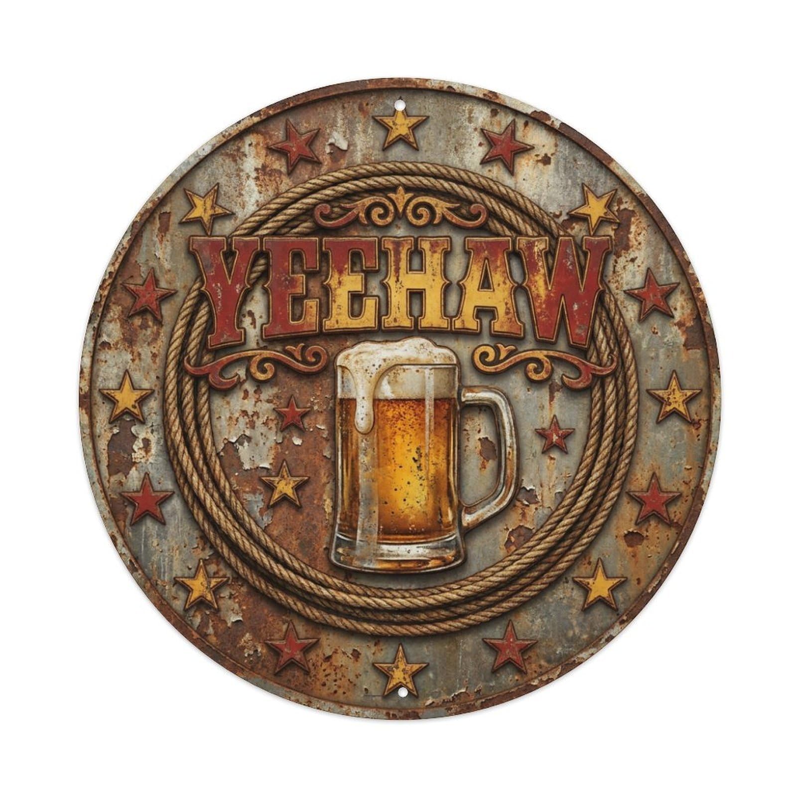 Vintage Beer Western Cowboy Yeehaw Retro Bar for Pub Metal Tin Sign