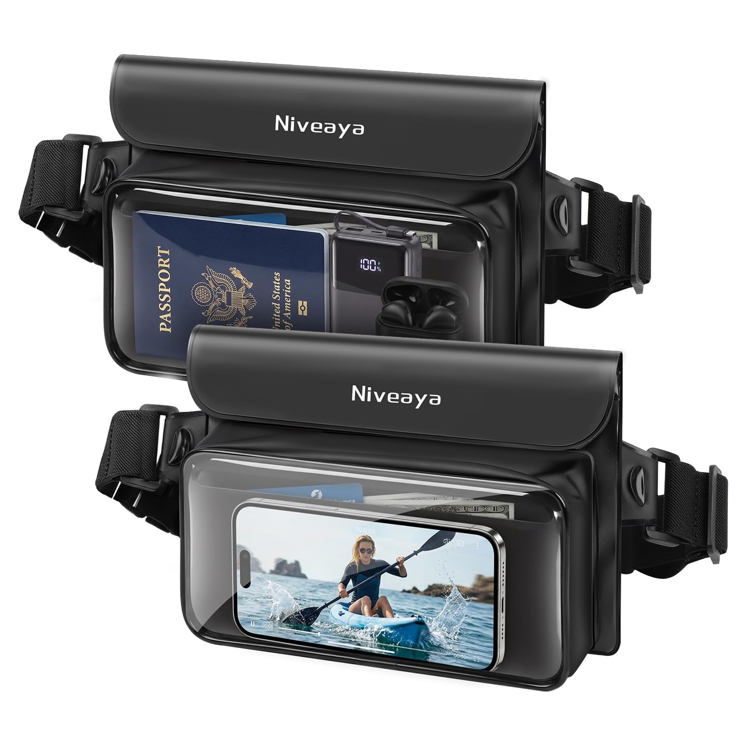 Niveaya IPX8 Waterproof Fanny Pack for Men Women, Large Capacity Touch Screen Dry Bag for Kayaking, Paddle Boarding, Waterpark & Swimming Essentials, Adjustable Waist Strap Pouch for Cell Phone