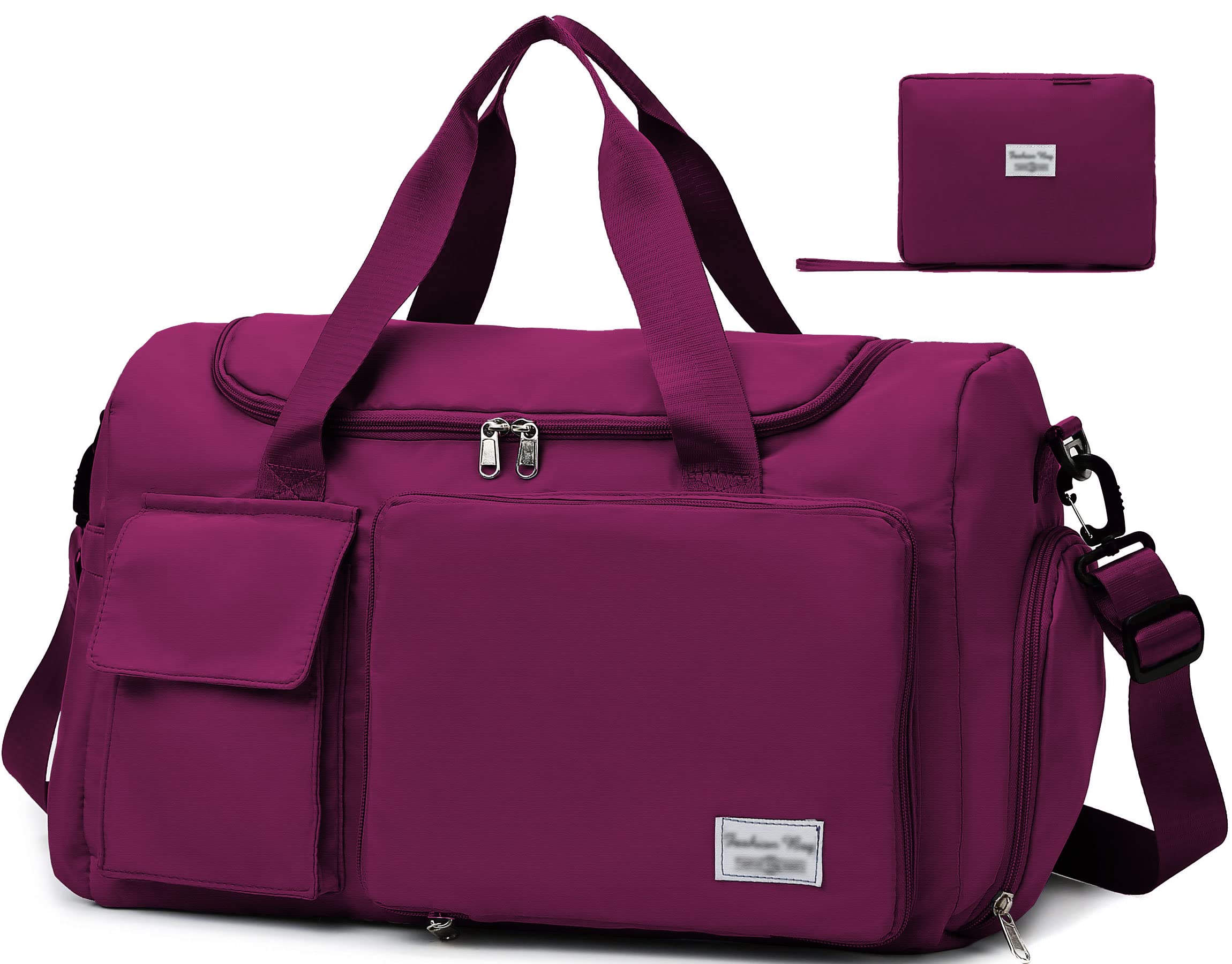 Tokeya Bolsa Deporte Mujer con Compartimentos para Zapatos y Bolsillo Húmedo Bolsa de Viaje Plegable, Impermeable Macuto Gimnasio, Ligera Bolsa de Deporte Fin de Semana para Natación Fitness, Púrpura