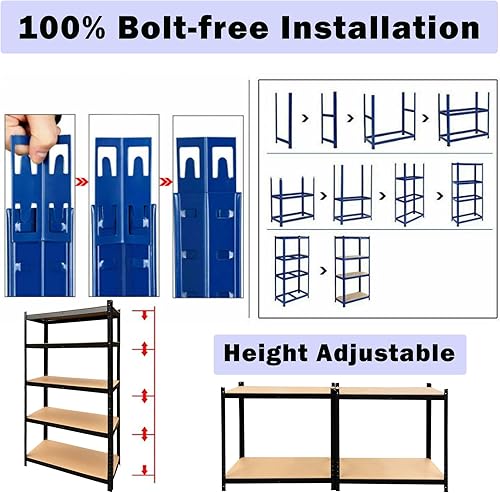 Miniatura 4 de Estantería multiusos de garaje de 5 niveles con altura ajustable, organizadores de despensa de metal y estante de cocina de almacenamiento para