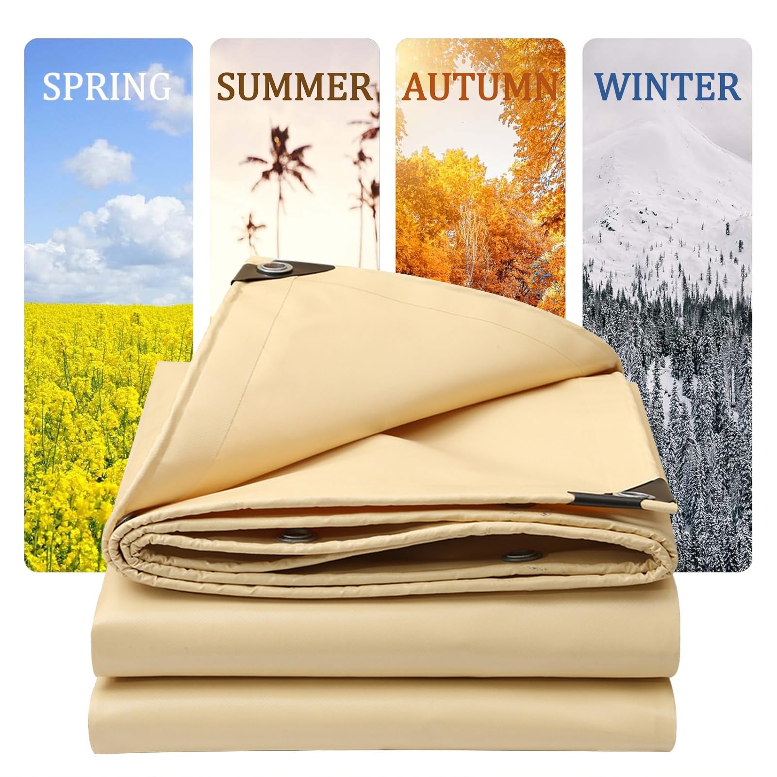 1x1m 2x2m 3x4m Telone Beige Telo Copritutto Resistente, Telo di Fondo, Teloni Impermeabili in PVC, Copertura Multiuso con Occhielli per Piscine, Caravan, Campeggio(1.8x2.4m)