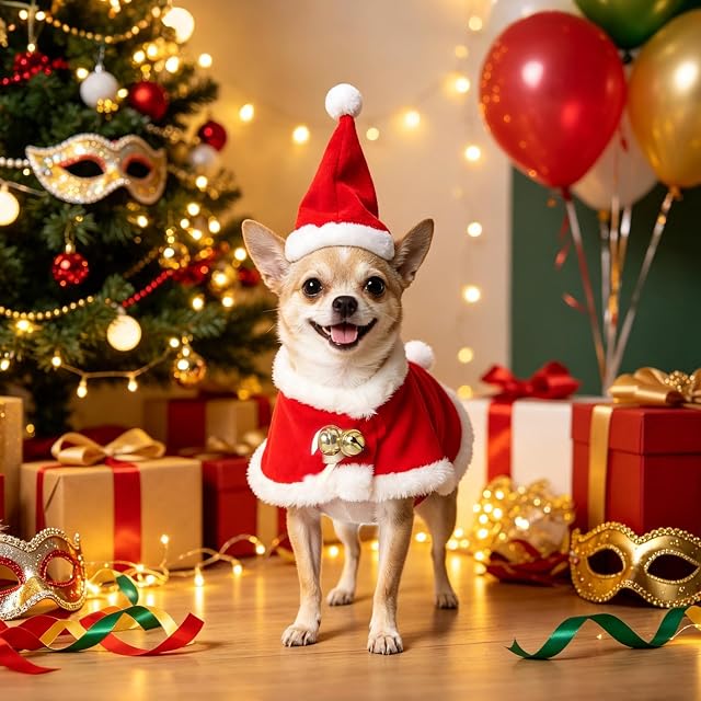 Foto 6 de 7 de Enjoying Gorro de Papá Noel y Capa roja para Gatos, Disfraz navideño de Gato, Rojo, Talla pequeña