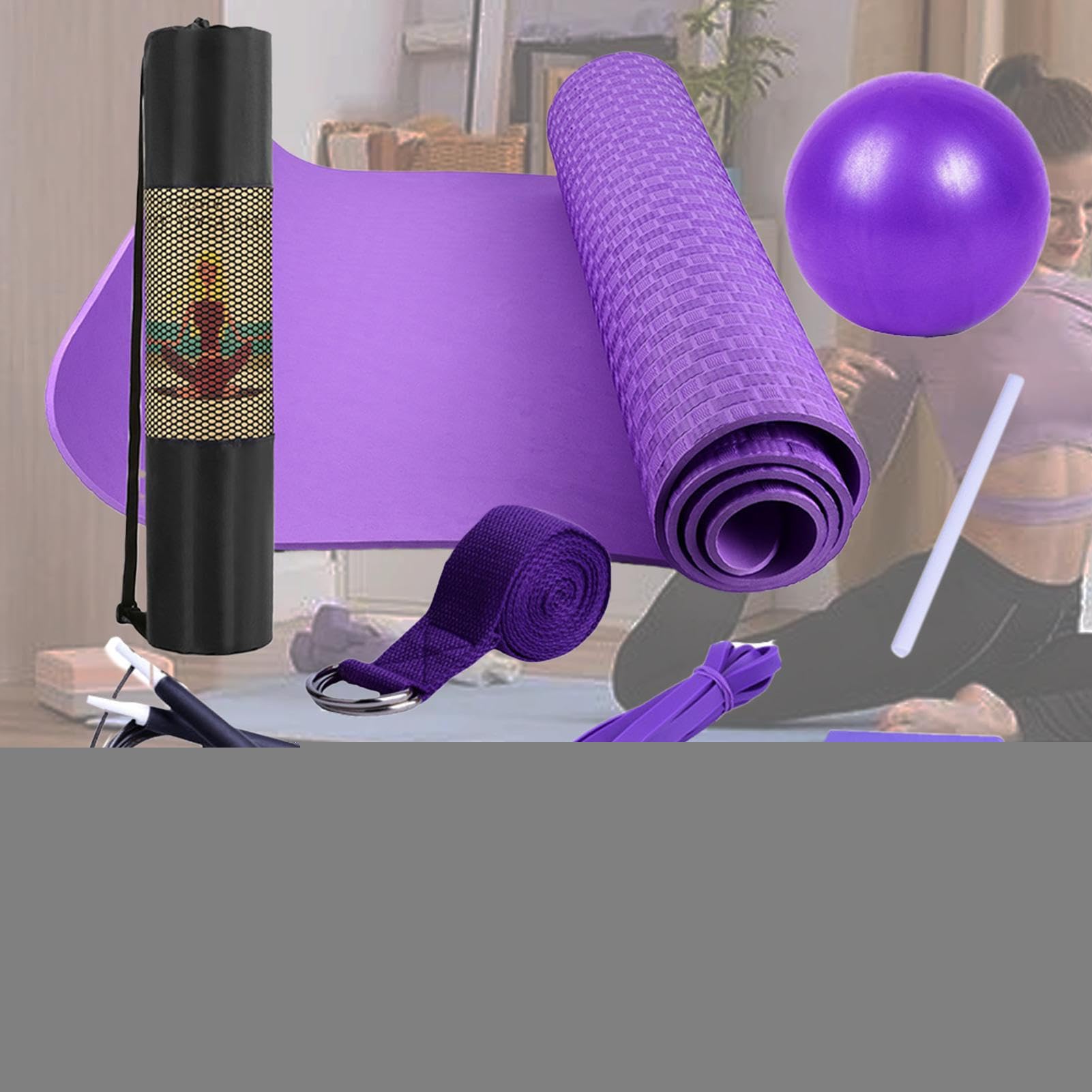 Conjunto de alfombrillas de yoga, kits de yoga para entrenamiento en casa | Incluye banda de resistencia, banda elástica, equipo de ejercicio