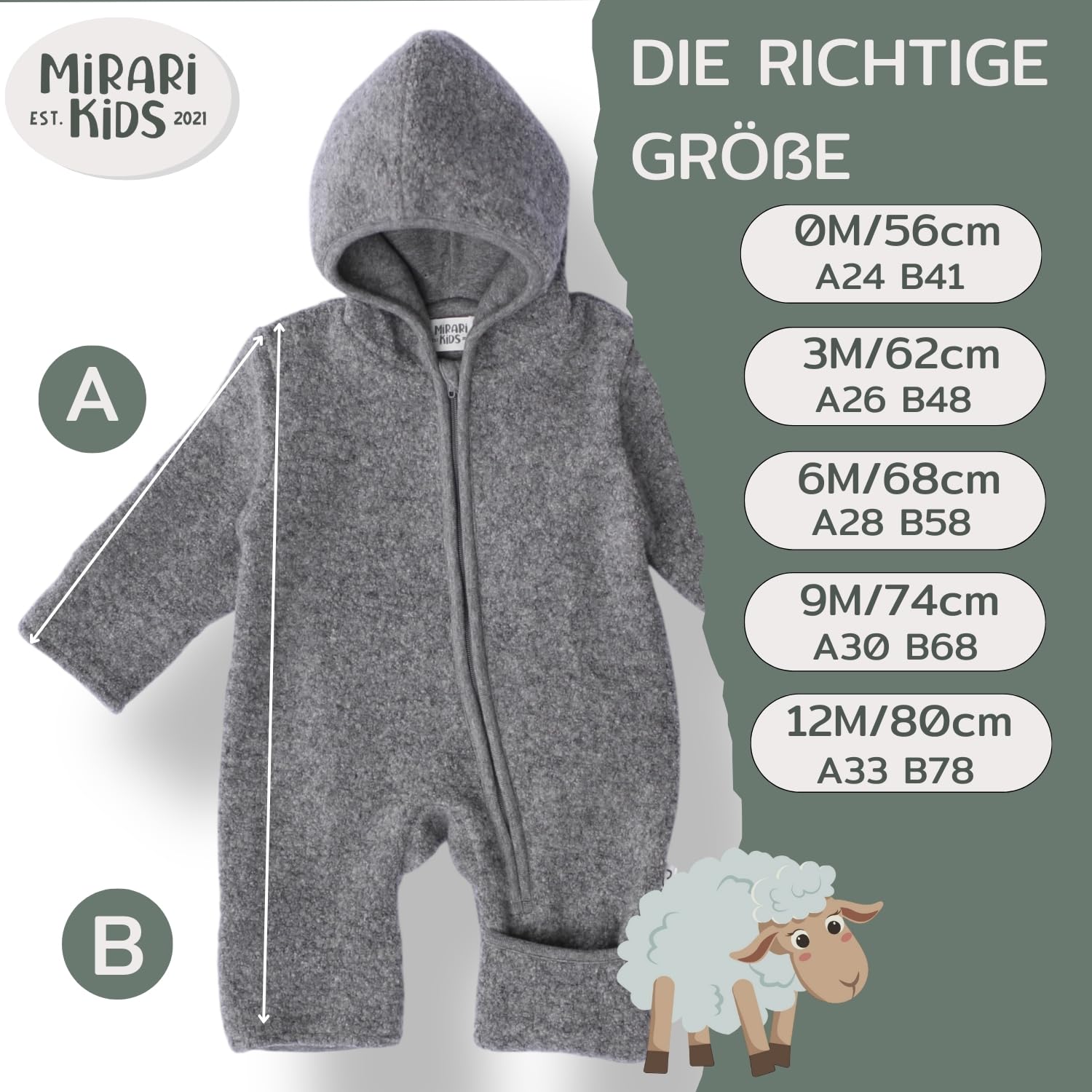Wolloverall mit Reißverschluss und Kapuze - Winteranzug Baby - Overall aus Wolle