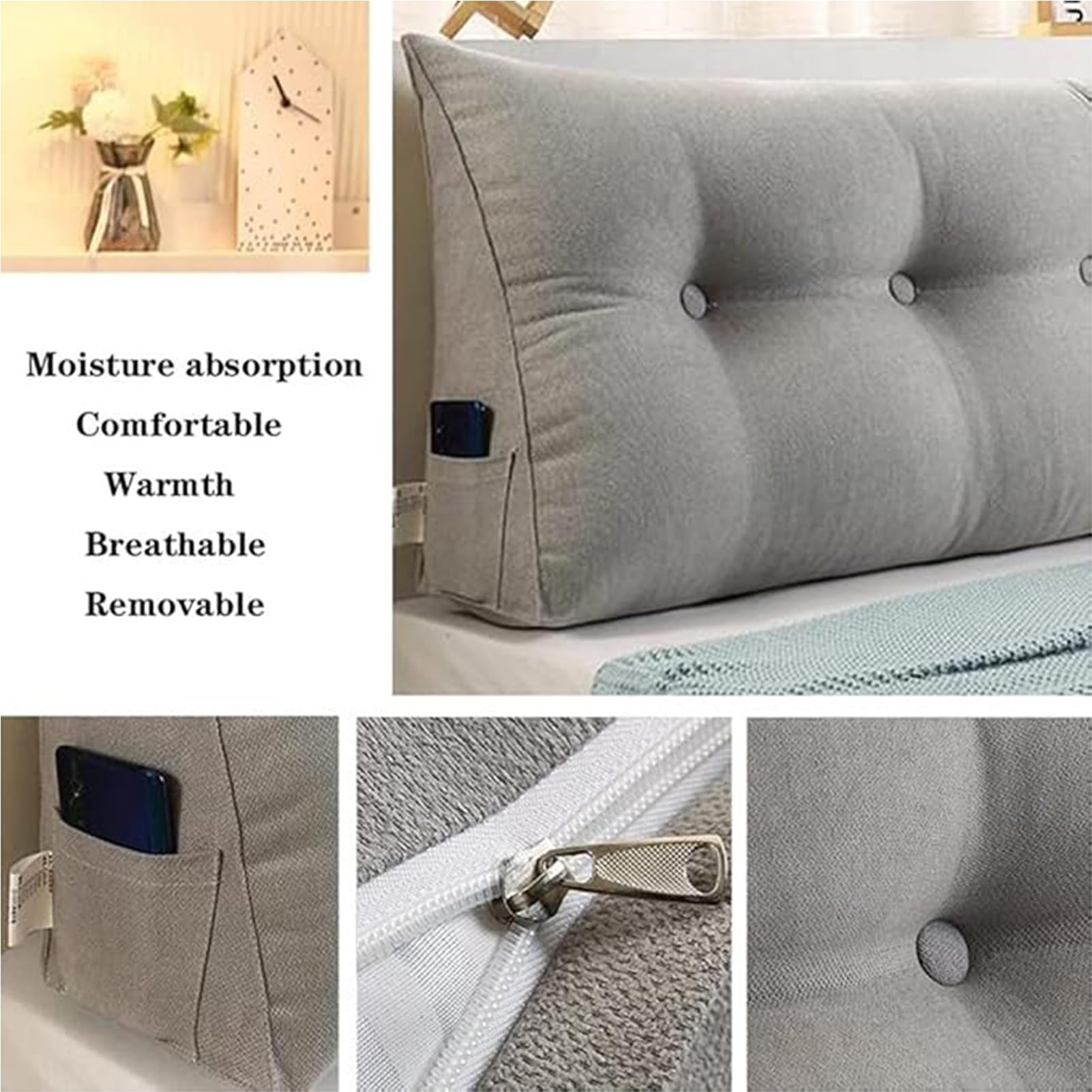 Almohada de apoyo triangular de 80 x 50 x 20 cm, cómodo cojín de respaldo de lectura para cabecero, soporte lumbar, apoyo de posicionamiento, ideal para relajación y apoyo postural.