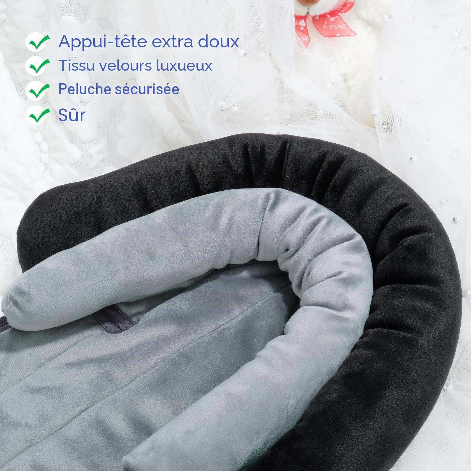 INFANZIA Réducteur de siège bébé 2 en 1 universel pour toutes les poussettes buggy, insert nouveau-né, appui-tête pour siège bébé et sièges auto, idéal pour toutes les saisons, 51 x 30 cm, noir