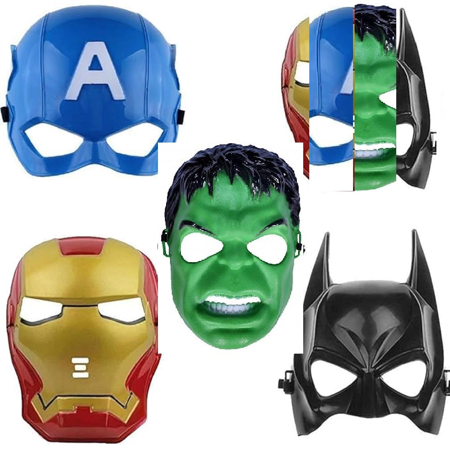 FAVELA Super Hero Cartoon Plastic Mask for Kids- Set of 5 Superhero Birthday Party Props Return Gift (Superhero -Mask)