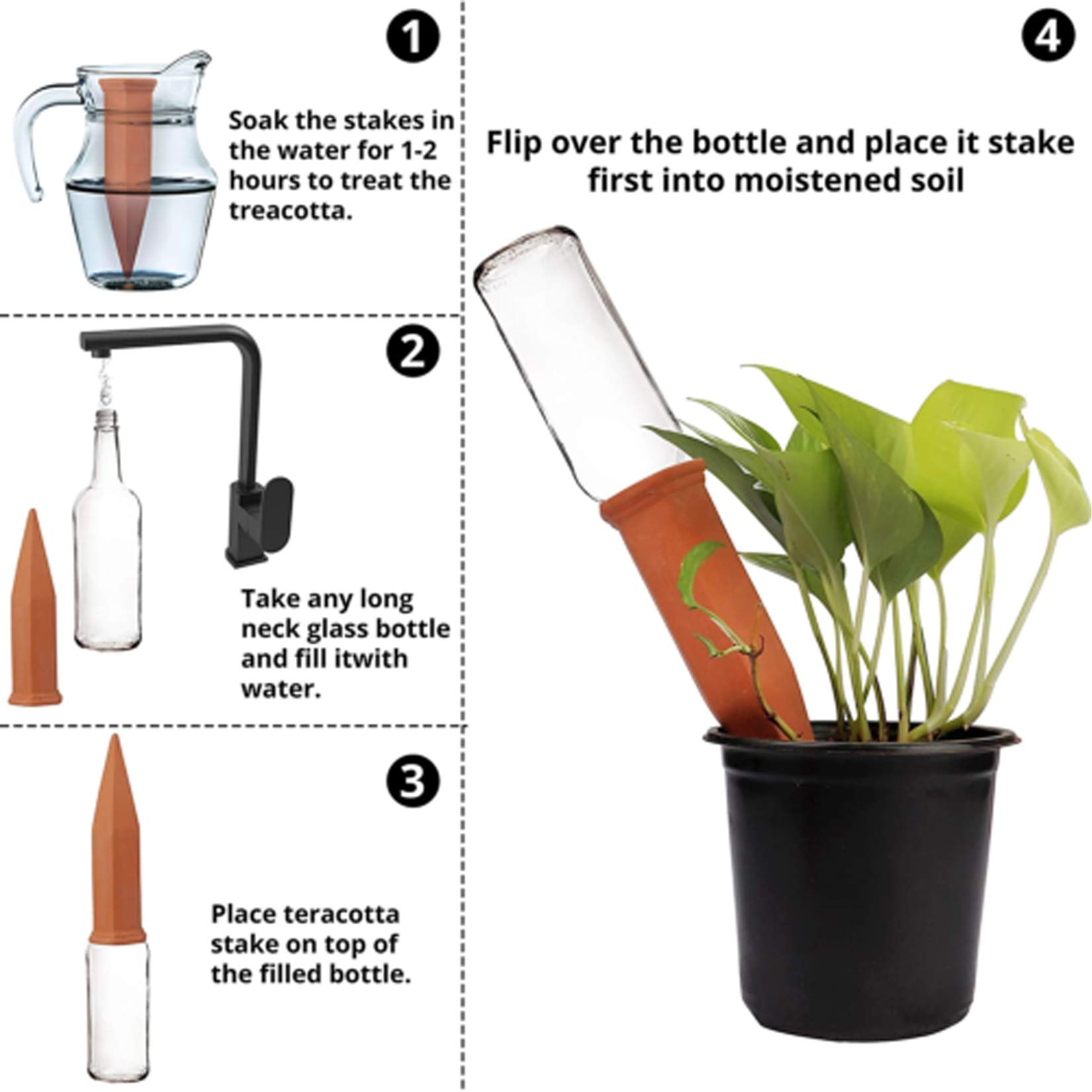 8 Stücke Automatisch Keramische Bewässerung Set,RoseFlower Tonkegel Selbstbewässernde Spike Wasserspender mit Free Gartenwerkzeuge für Indoor & Outdoor Home Office Garten Pflanzen