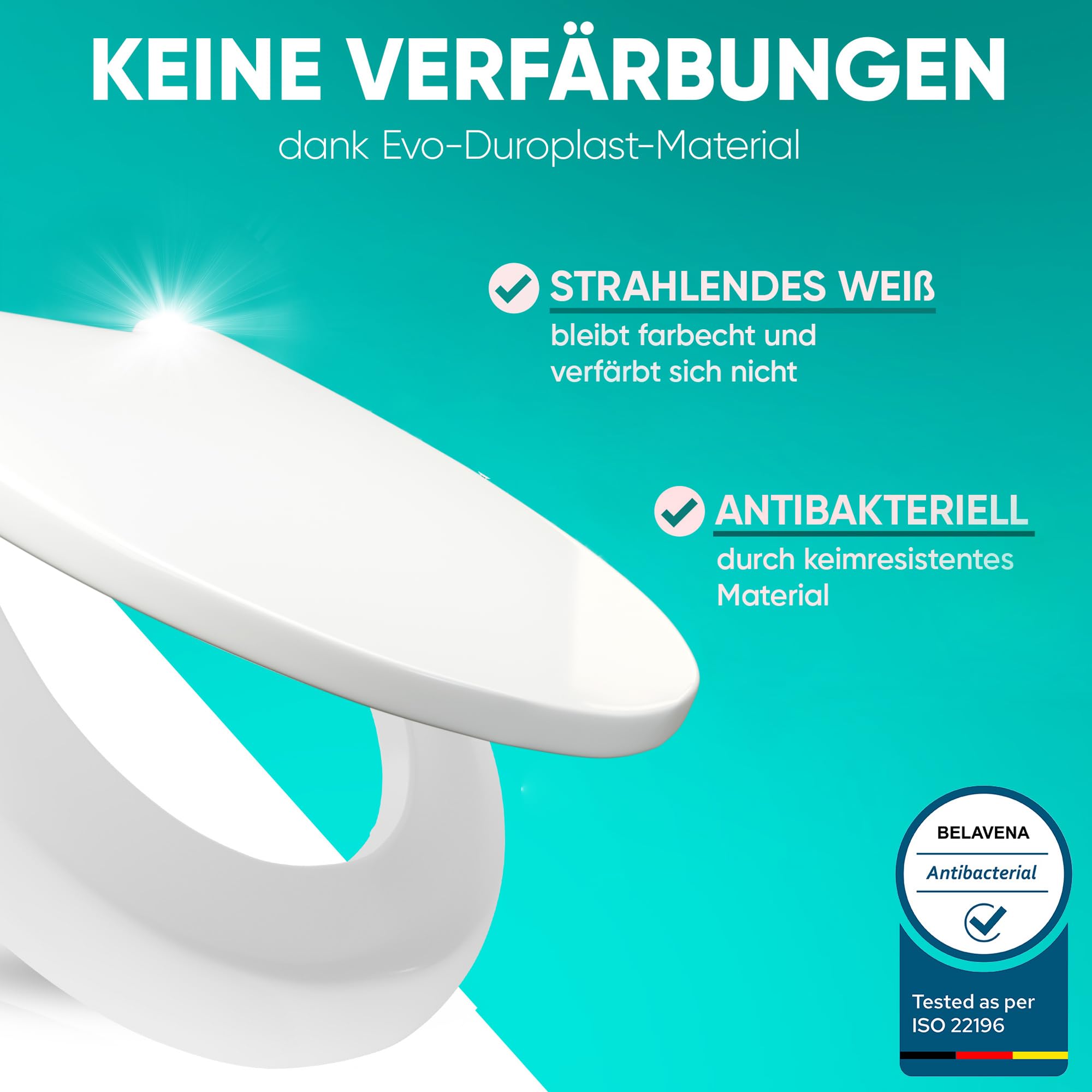 BELAVENA® WC Sitzerhöhung 5cm inkl. Absenkautomatik für bequemes Sitzen & Aufstehen | Erhöhter Toilettensitz aus Duroplast bis 200 kg belastbar | Toilettensitzerhöhung - Raised Toilet Seat